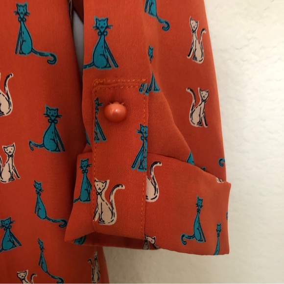 Orange Cat Print Dress Size Medium - Picture 3 of 6